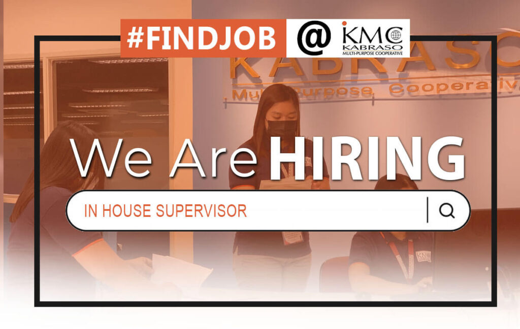 "We are Hiring: In House Supervisor" poster of Kabraso with 3 employees working on the bg