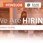 "We are Hiring: Company Nurse" poster of Kabraso with 3 employees working on the bg
