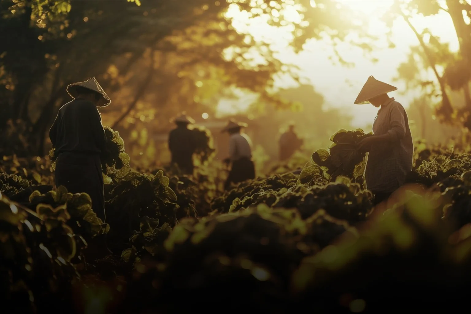Silhouette shot of farmers gathering crops under Agribusiness sector