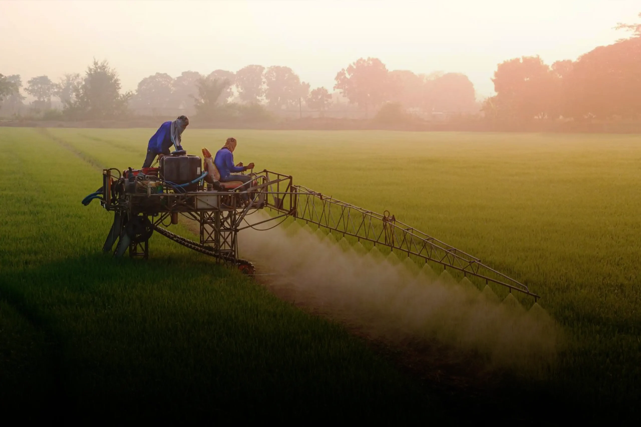 Service contracting manpower in the agribusiness industry spraying insecticides in the farm field